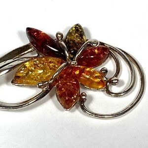 925 POLAND Amber Flower Pendant Sterling Silver Vintage 5.18g Signed